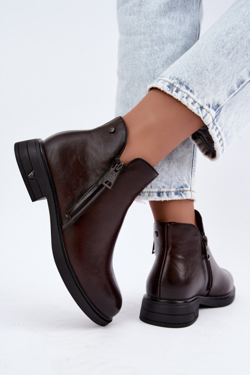 Botines cálidos de cuero natural para mujer Vinceza 133112 chocolate