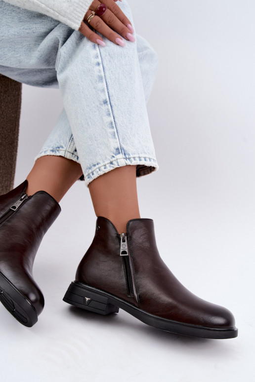 Botines cálidos de cuero natural para mujer Vinceza 133112 chocolate