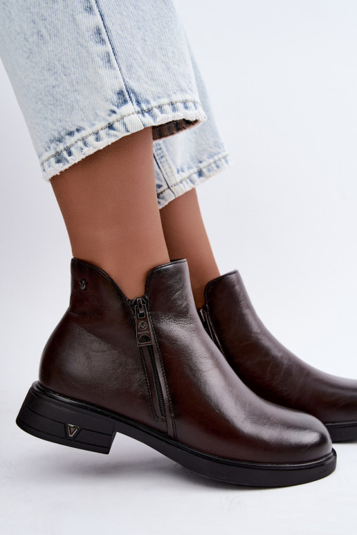 Botines cálidos de cuero natural para mujer Vinceza 133112 chocolate
