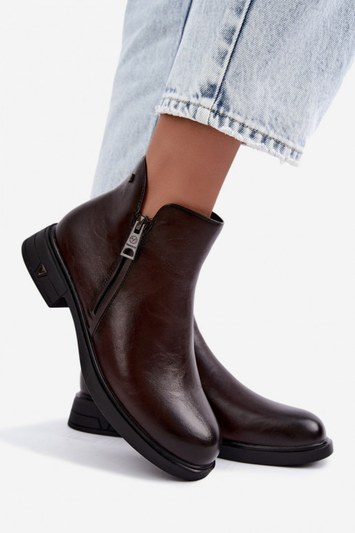 Botines cálidos de cuero natural para mujer Vinceza 133112 chocolate