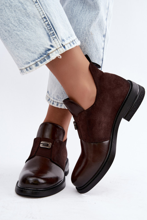 Botines para mujer con tacones anchos y diseño sin cordones Vinceza 58679 chocolate