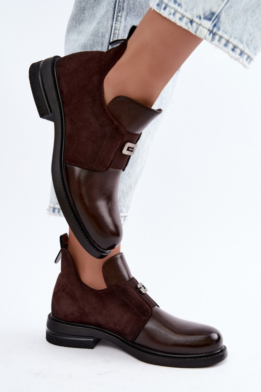 Botines para mujer con tacones anchos y diseño sin cordones Vinceza 58679 chocolate