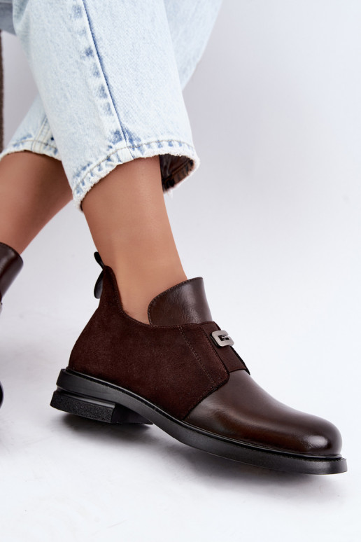 Botines para mujer con tacones anchos y diseño sin cordones Vinceza 58679 chocolate