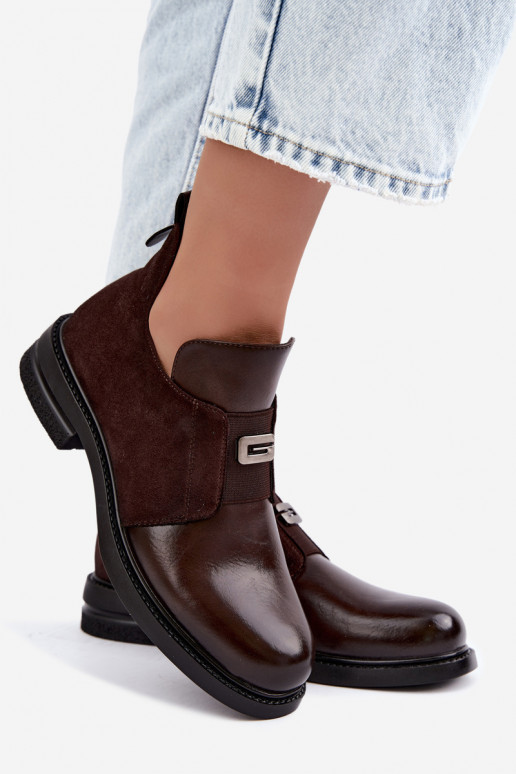 Botines para mujer con tacones anchos y diseño sin cordones Vinceza 58679 chocolate