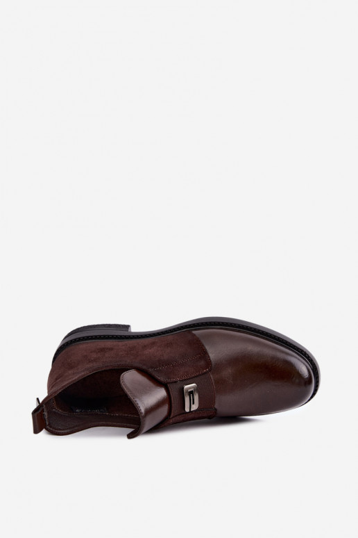Botines para mujer con tacones anchos y diseño sin cordones Vinceza 58679 chocolate