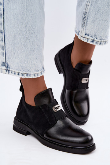 Botines para mujer con tacones anchos y diseño sin cordones Vinceza 58679 negros