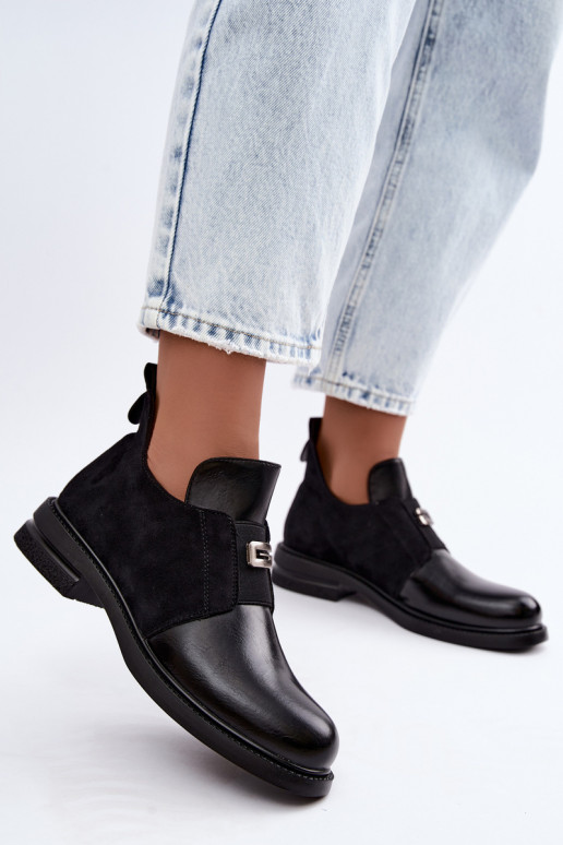 Botines para mujer con tacones anchos y diseño sin cordones Vinceza 58679 negros