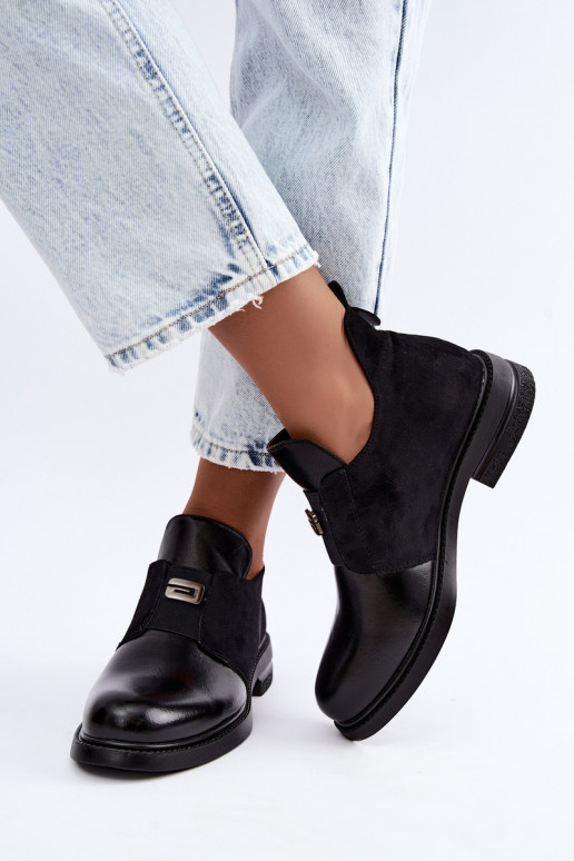 Botines para mujer con tacones anchos y diseño sin cordones Vinceza 58679 negros