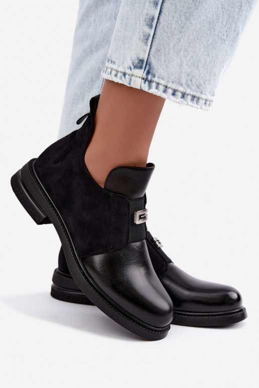 Botines para mujer con tacones anchos y diseño sin cordones Vinceza 58679 negros