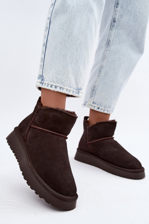 Botas de nieve de ante sintético con aislamiento y forro de piel dentro Vinceza 97961 chocolate