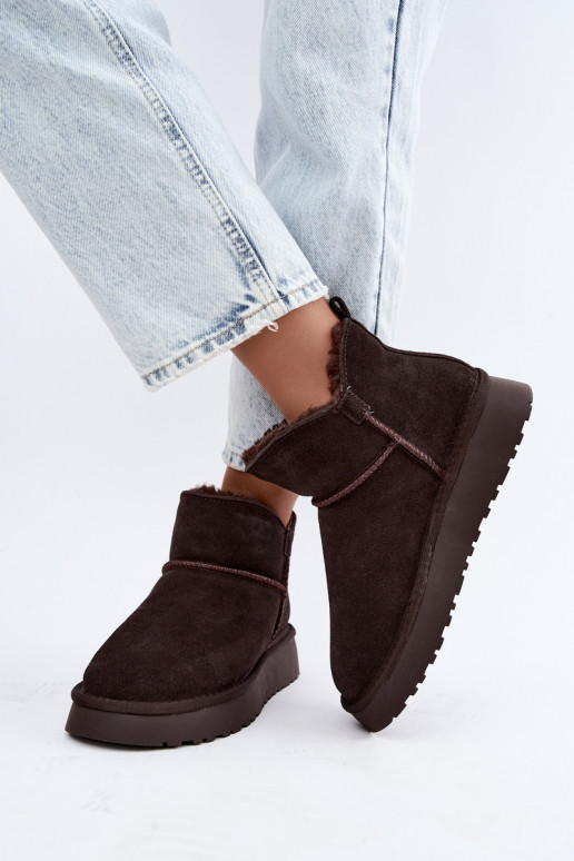 Botas de nieve de ante sintético con aislamiento y forro de piel dentro Vinceza 97961 chocolate