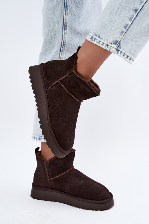 Botas de nieve de ante sintético con aislamiento y forro de piel dentro Vinceza 97961 chocolate