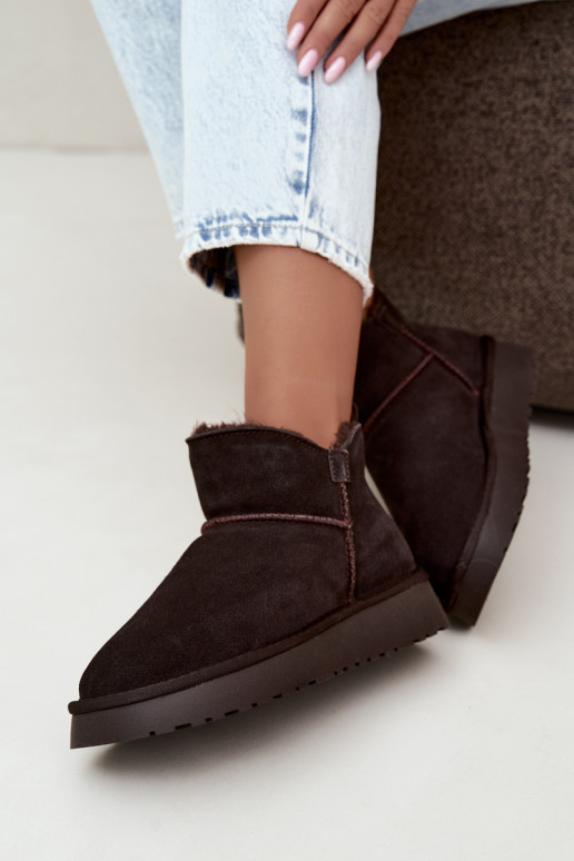 Botas de nieve de ante sintético con aislamiento y forro de piel dentro Vinceza 97961 chocolate