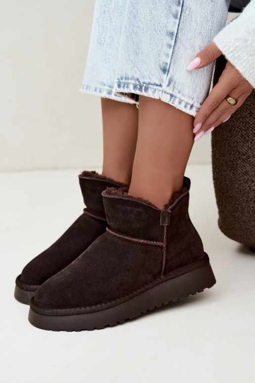 Botas de nieve de ante sintético con aislamiento y forro de piel dentro Vinceza 97961 chocolate
