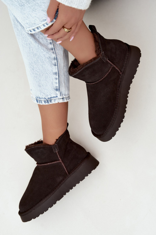 Botas de nieve de ante sintético con aislamiento y forro de piel dentro Vinceza 97961 chocolate