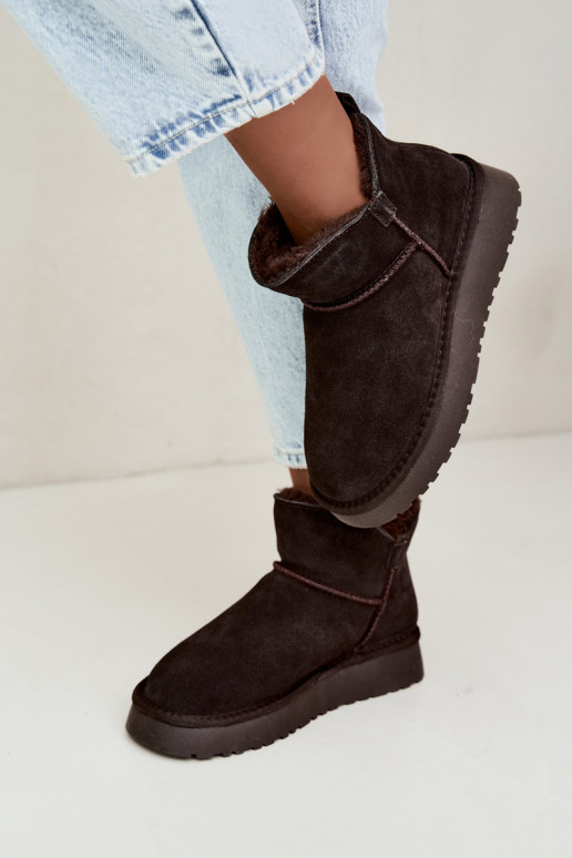 Botas de nieve de ante sintético con aislamiento y forro de piel dentro Vinceza 97961 chocolate