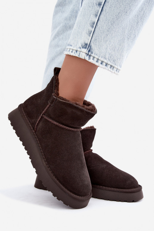 Botas de nieve de ante sintético con aislamiento y forro de piel dentro Vinceza 97961 chocolate
