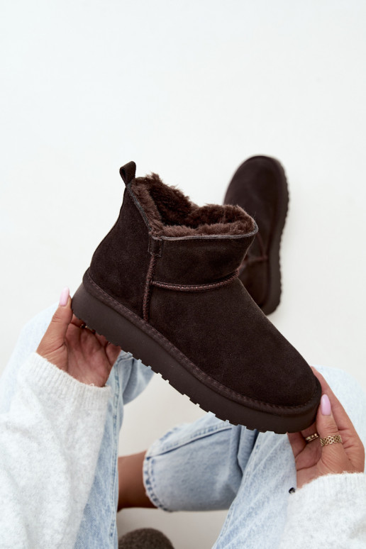 Botas de nieve de ante sintético con aislamiento y forro de piel dentro Vinceza 97961 chocolate