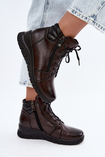 Botines de cuero para mujer con plataforma, aislados Vinceza 39963 en color chocolate