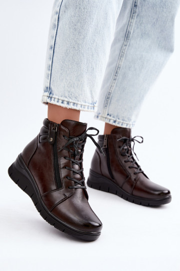 Botines de cuero para mujer con plataforma, aislados Vinceza 39963 en color chocolate 2