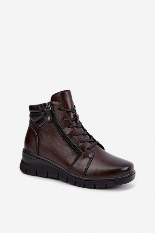 Botines de cuero para mujer con plataforma, aislados Vinceza 39963 en color chocolate