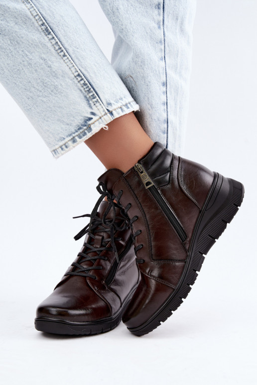 Botines de cuero para mujer con plataforma, aislados Vinceza 39963 en color chocolate