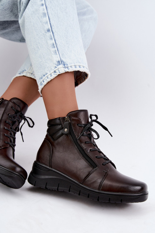 Botines de cuero para mujer con plataforma, aislados Vinceza 39963 en color chocolate