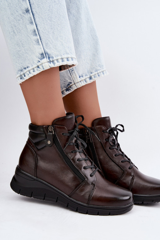 Botines de cuero para mujer con plataforma, aislados Vinceza 39963 en color chocolate