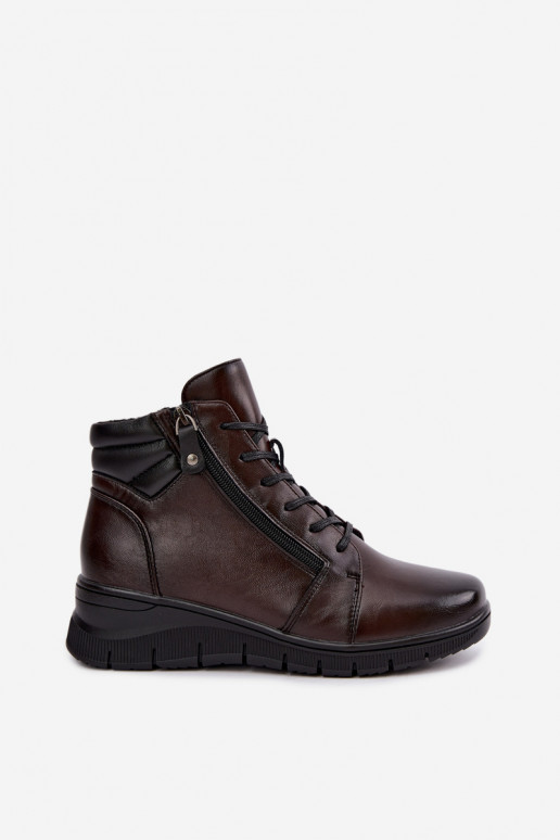 Botines de cuero para mujer con plataforma, aislados Vinceza 39963 en color chocolate