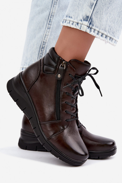 Botines de cuero para mujer con plataforma, aislados Vinceza 39963 en color chocolate