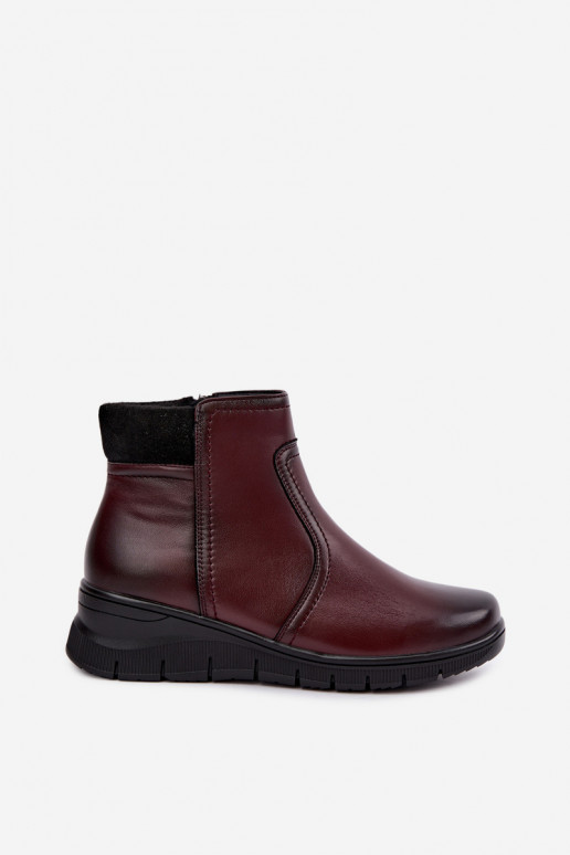 Botines de cuero aislados con plataforma Vinceza 133116 en color burdeos