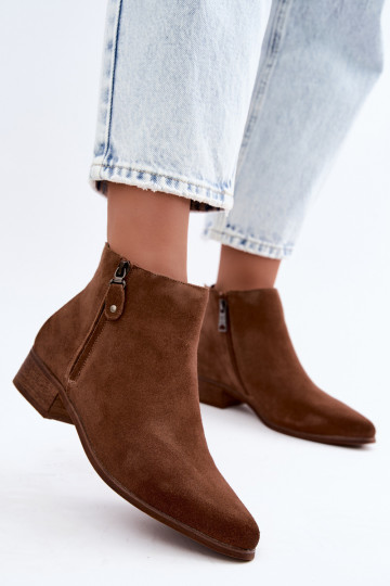 Zapatos de cuero de ante de tacón bajo Vinceza 133136 en color marrón