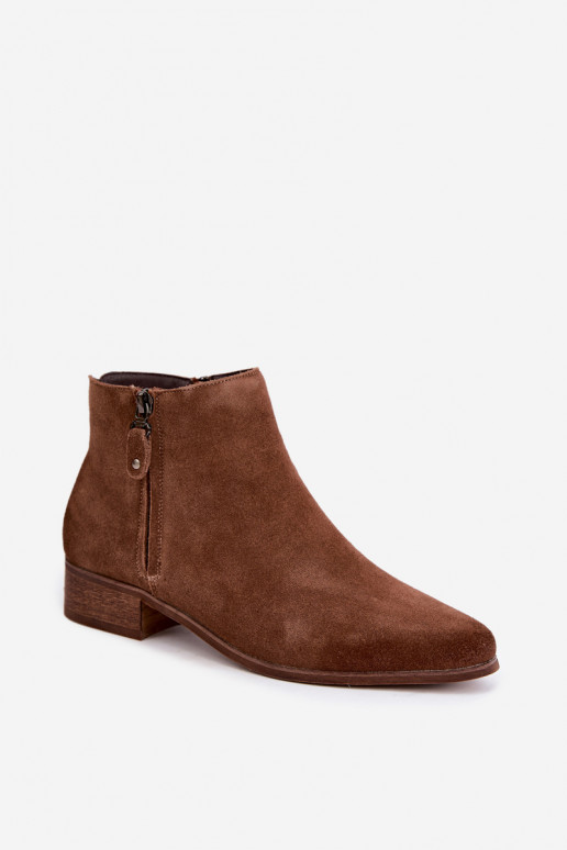 Zapatos de cuero de ante de tacón bajo Vinceza 133136 en color marrón