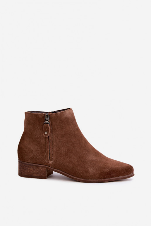 Zapatos de cuero de ante de tacón bajo Vinceza 133136 en color marrón