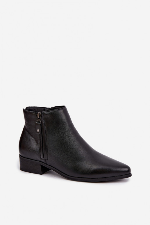 Botines de cuero de tacón bajo Vinceza 133136 en color negro