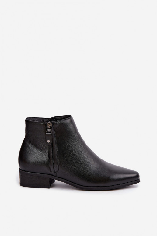 Botines de cuero de tacón bajo Vinceza 133136 en color negro