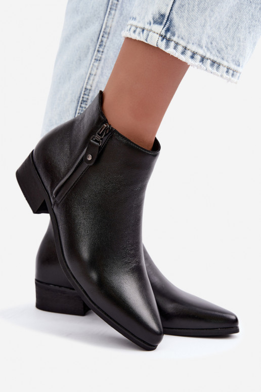 Botines de cuero de tacón bajo Vinceza 133136 en color negro