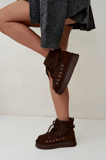 Botas de nieve de cuero de ante con pelo D&A GR62-6021 en color chocolate