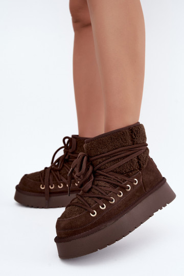 Botas de nieve de cuero de ante con pelo D&A GR62-6021 en color chocolate 2