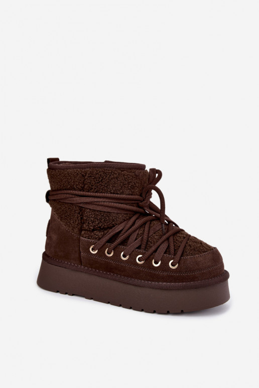 Botas de nieve de cuero de ante con pelo D&A GR62-6021 en color chocolate