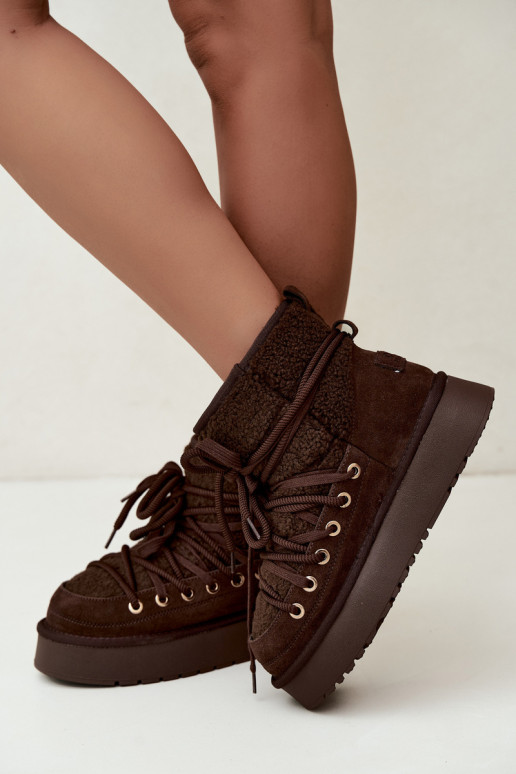 Botas de nieve de cuero de ante con pelo D&A GR62-6021 en color chocolate