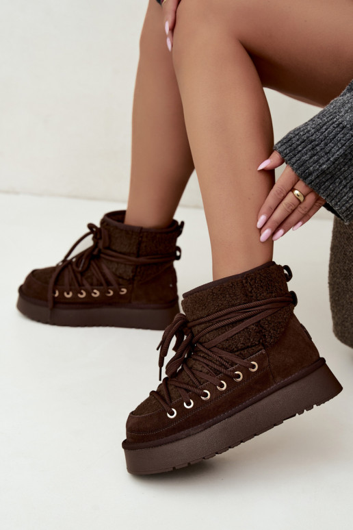 Botas de nieve de cuero de ante con pelo D&A GR62-6021 en color chocolate