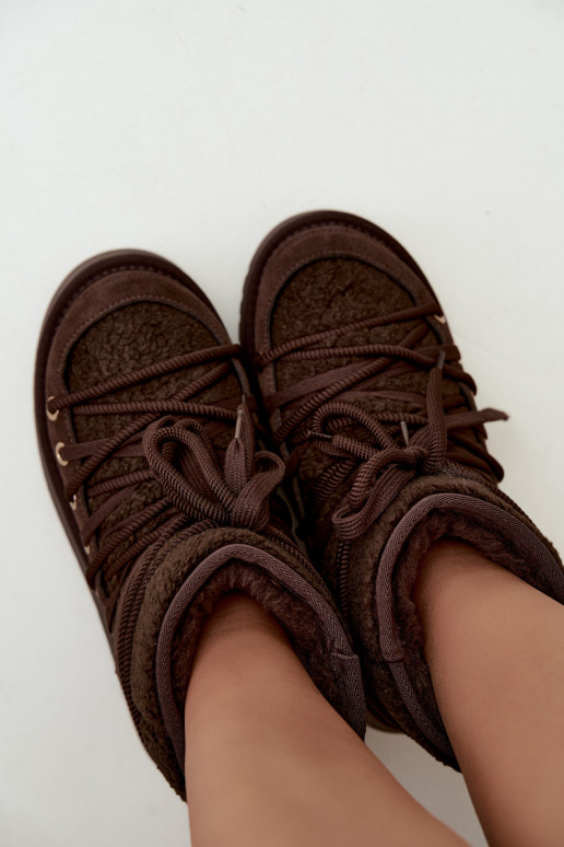 Botas de nieve de cuero de ante con pelo D&A GR62-6021 en color chocolate