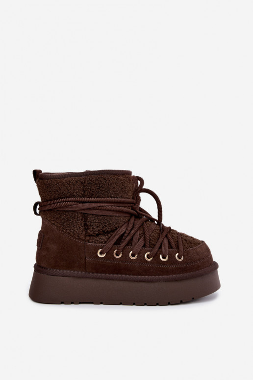 Botas de nieve de cuero de ante con pelo D&A GR62-6021 en color chocolate
