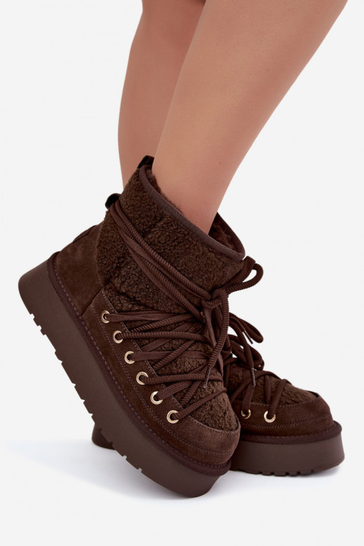 Botas de nieve de cuero de ante con pelo D&A GR62-6021 en color chocolate