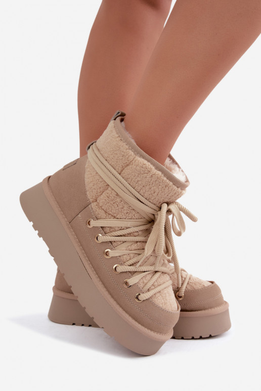 Botas de nieve de cuero de ante con pelo D&A GR62-6021 en color arena