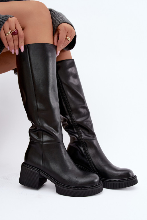 Botas altas aisladas de cuero sintético para mujer Klocke D&A MR62-9051 negras