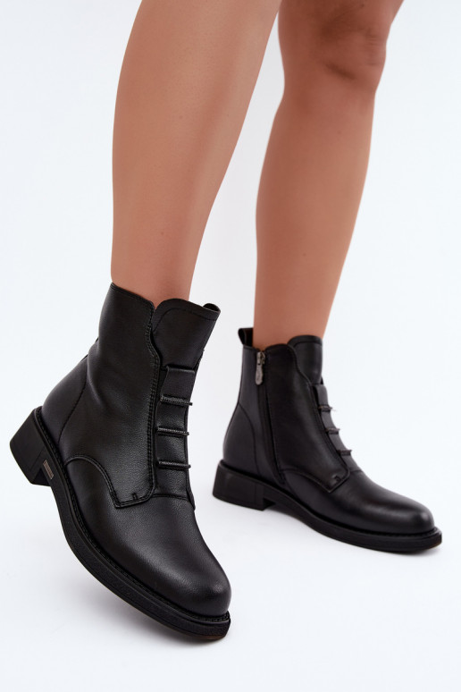 Botines aislados de cuero sintético para mujer con tacones anchos D&A CR62-3429 negros