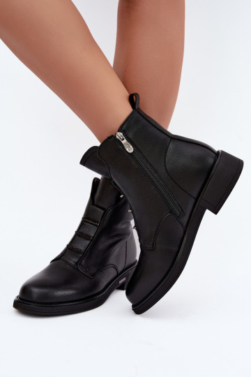 Botines aislados de cuero sintético para mujer con tacones anchos D&A CR62-3429 negros 2