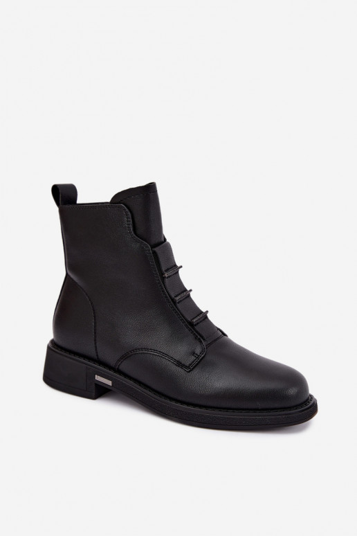 Botines aislados de cuero sintético para mujer con tacones anchos D&A CR62-3429 negros